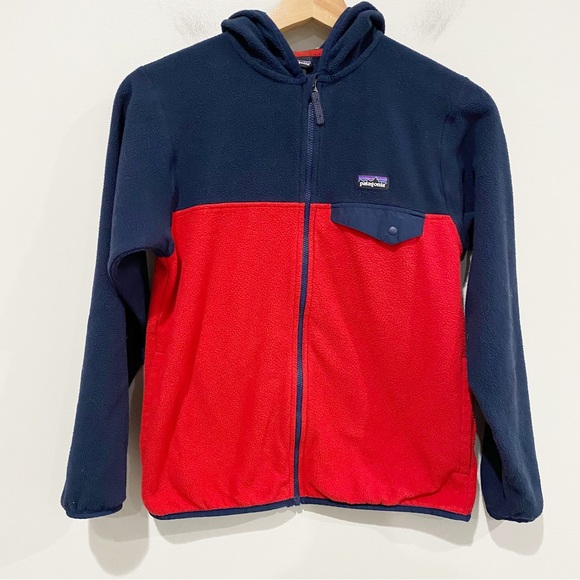 PATAGONIA Kids' Micro D Snap-T Fleece Jacket Size Large 12 Red Blue - Picture 2 of 10